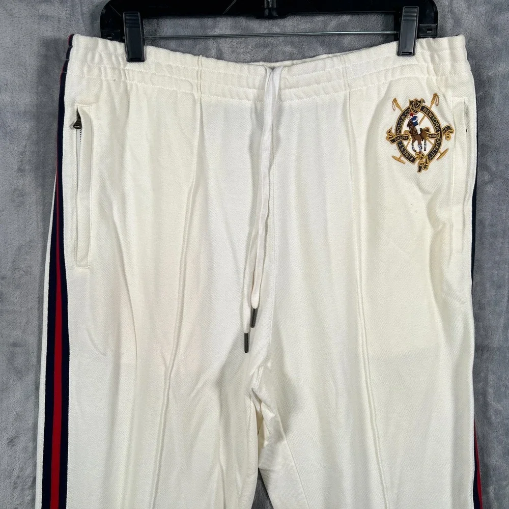 Polo Ralph Lauren Sweatpants Mens Large Beige White Crest Big Pony‎ Wide Leg